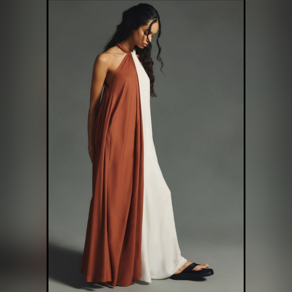 Anthropologie Two Tone Color Block Flowy Maxi Dress Size Medium